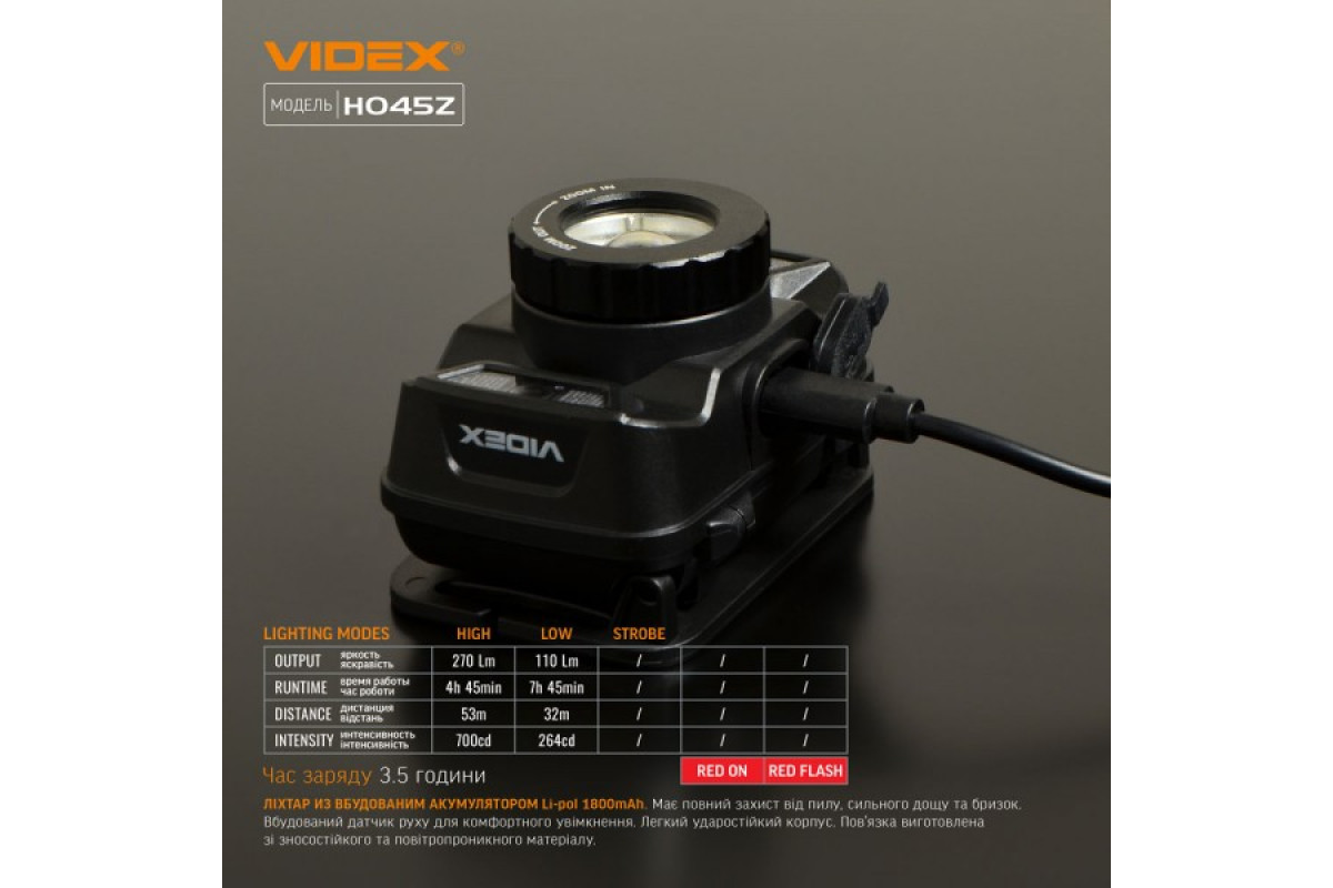Налобный светодиодный фонарик VIDEX VLF-H045Z 270Lm 5000K (VLF-H045Z)