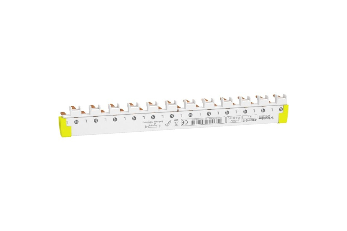 Acti9, гребенчатая нижняя шина, 1L+N, ширина 9 мм, 12 модулей, 80А (A9XPH612)