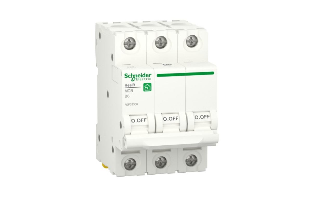 Автоматический выключатель RESI9 Schneider Electric 6А, 3P, кривая В, 6кА (R9F02306)
