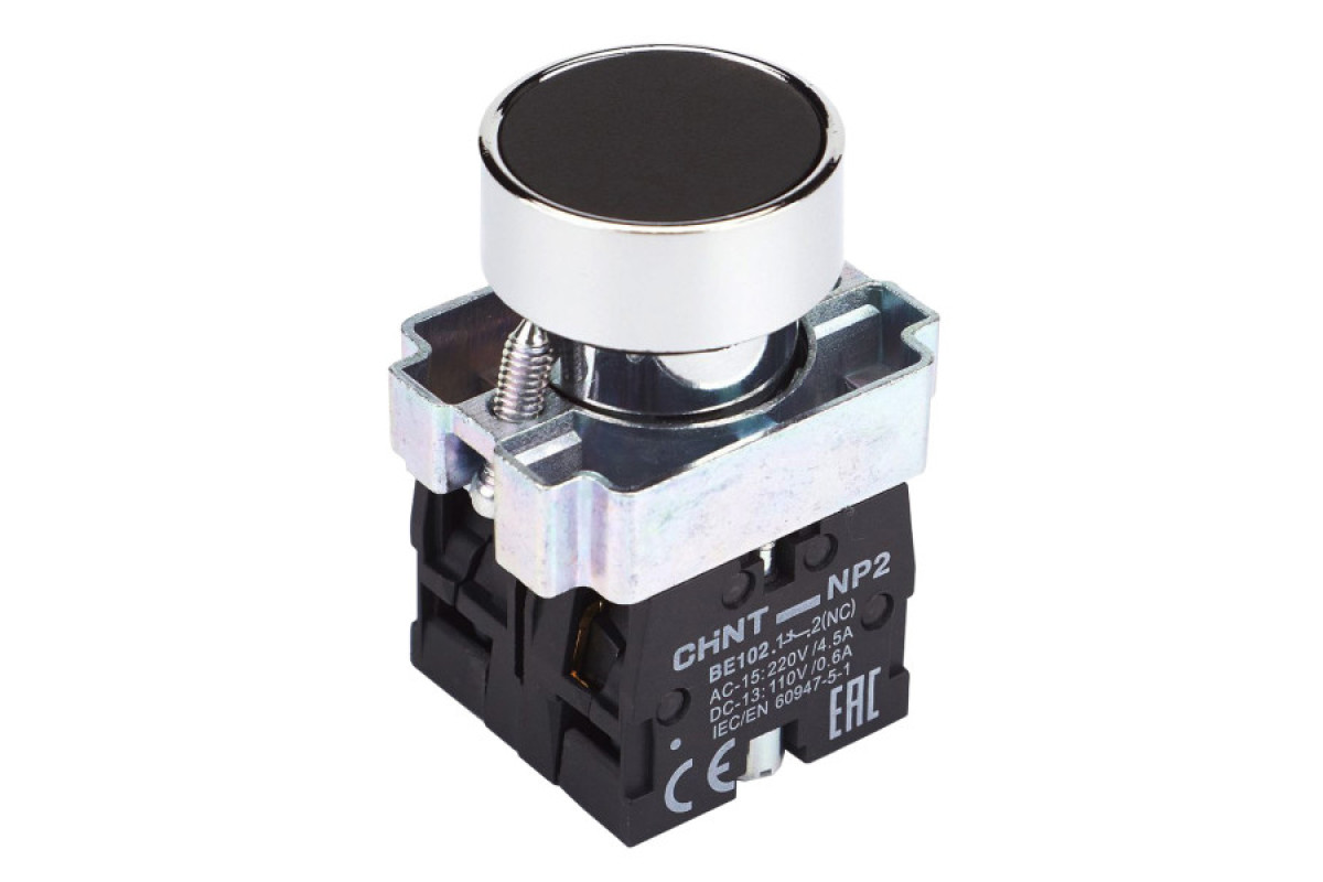 Кнопка NP2-BA25 без подсветки черная 1NO+1NC IP40 (573962)
