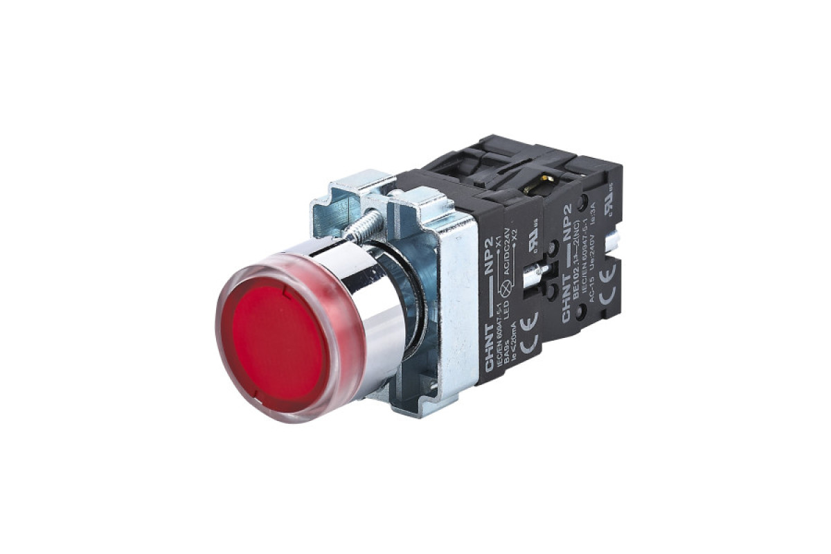 Кнопка NP2-BW3465 1NO+1NC красная AC/DC230В(LED) IP40 (574366)