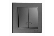 Выключатель двухклавишный с подсветкой, Mono Electric, DESPINA (графит) (102-202025-103)