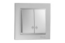 Выключатель двухклавишный проходной, Mono Electric, DESPINA (серебро) (102-212123-111)