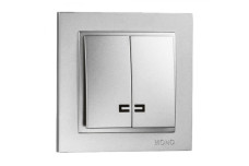 Выключатель двухклавишный с подсветкой, Mono Electric, DESPINA (серебро) (102-212125-103)