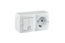 Выключатель двухклав.+розетка с заземлением, Mono Electric, OCTANS IP 20 (белый) (104-010101-181)