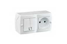 Выключатель двухклав.+розетка без заземления, Mono Electric, OCTANS IP 20 (белый) (104-010101-182)