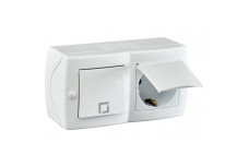 Выключатель однокл.+розетка с заземлен. и крышкой, Mono Electric, OCTANS IP 20 (белый) (104-010101-183)