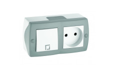 Выключатель одноклавишный+розетка без заземления, Mono Electric, OCTANS IP 20 (серый) (104-020001-185)