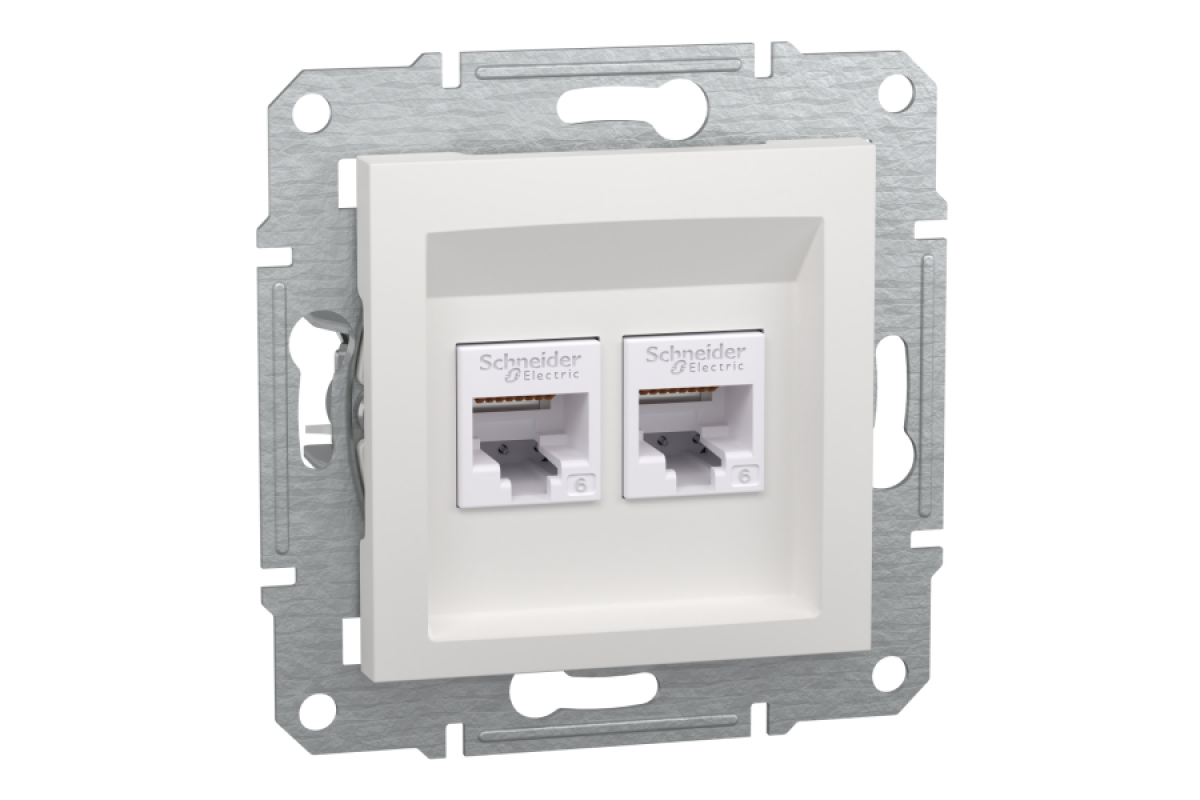 Розетка RJ45 двойная, тип UTP, категория 6, белый, Asfora, без рамки (EPH4870121)