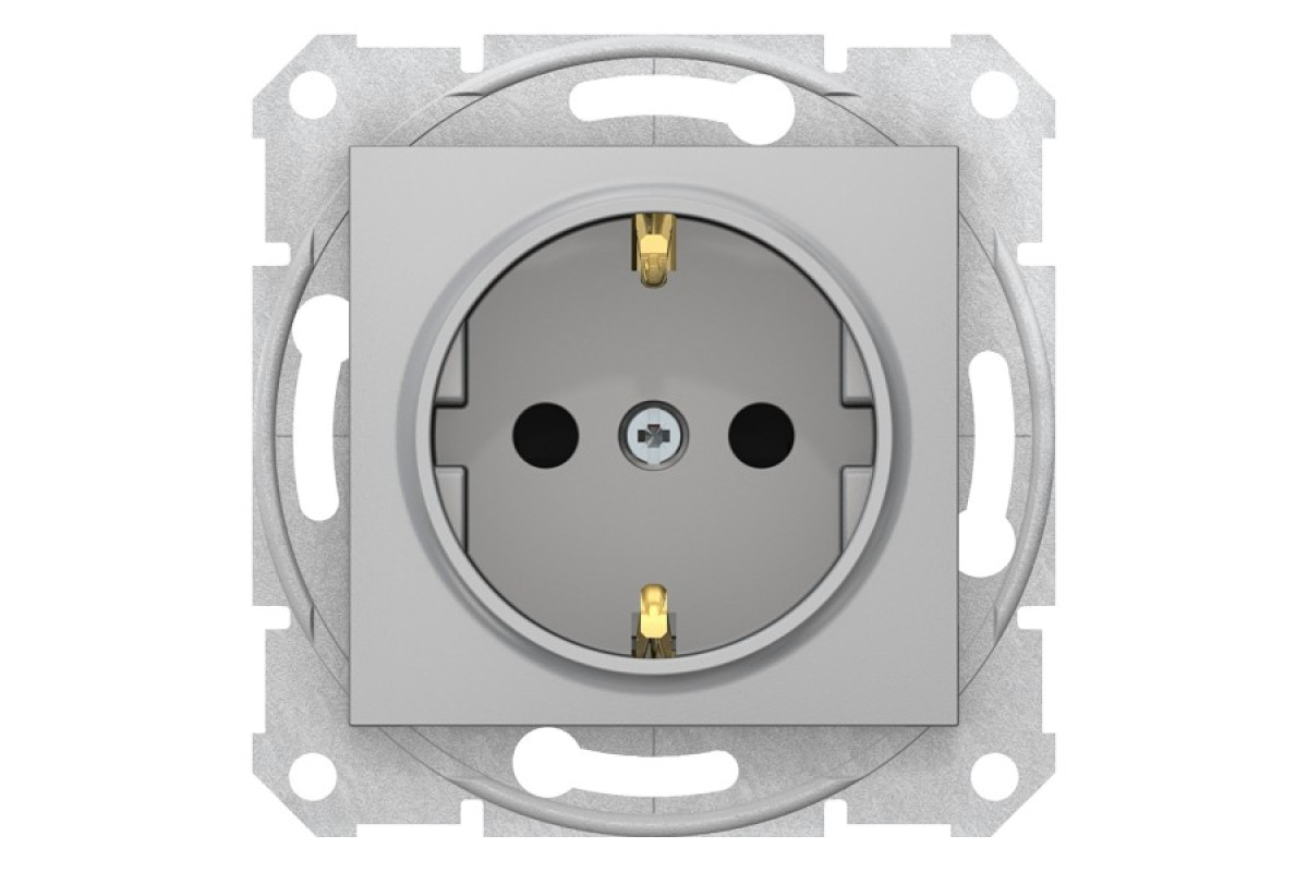 Розетка с заземлением и шторками Sedna Schneider Electric алюминий (SDN3000160)