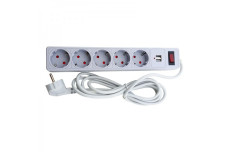 Сетевой фильтр 5 гнезд с заземлением, 3 м, 2USB, защитные шторки Серый (EH-NFGU-5.3)