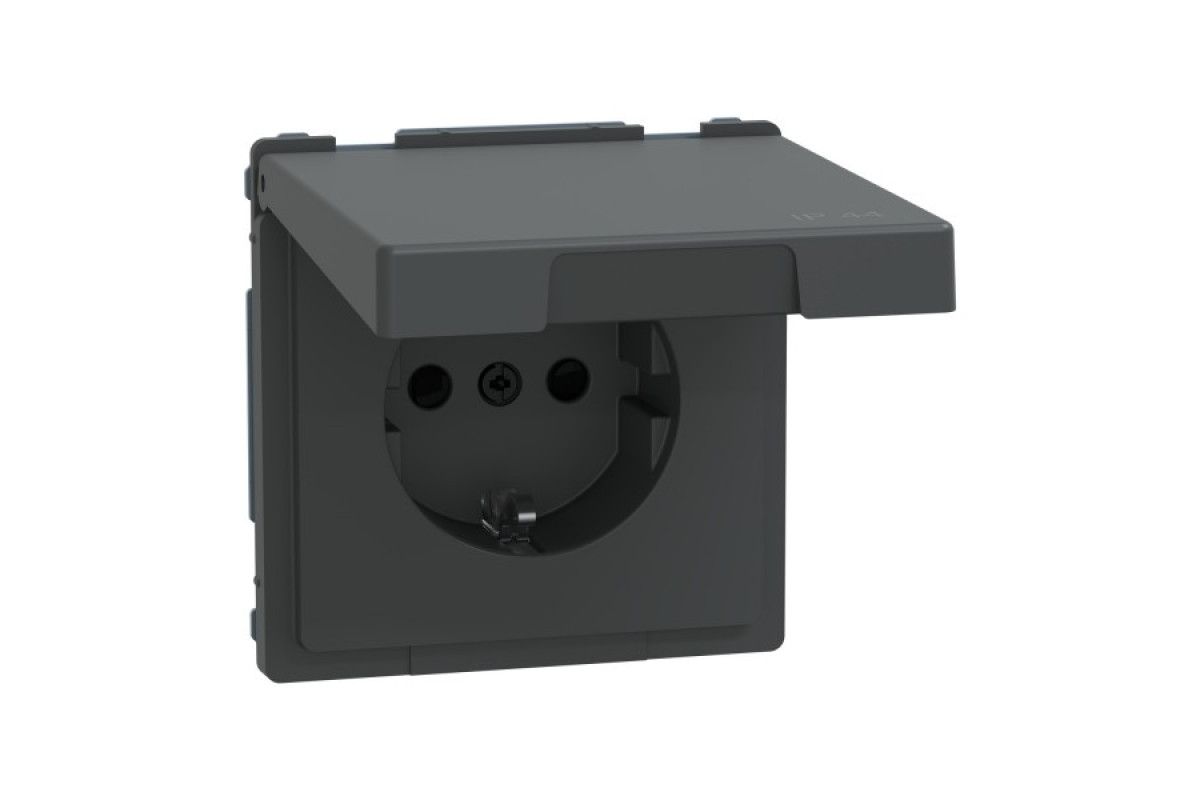 D-Life Розетка с заземлением и крышкой IP44 Антрацит (MTN2314-6034)