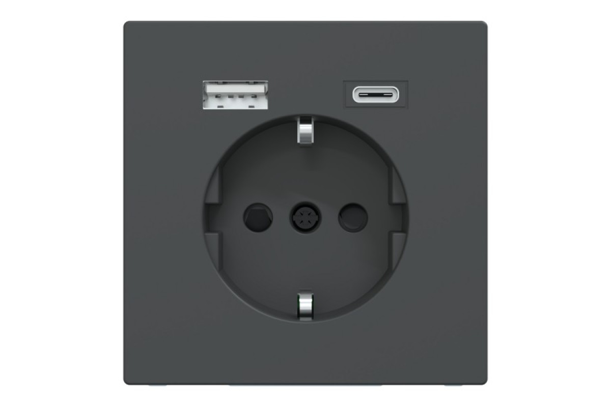 D-Life Розетка 16 A USB A+C 3 A, Антрацит (MTN2367-6034)
