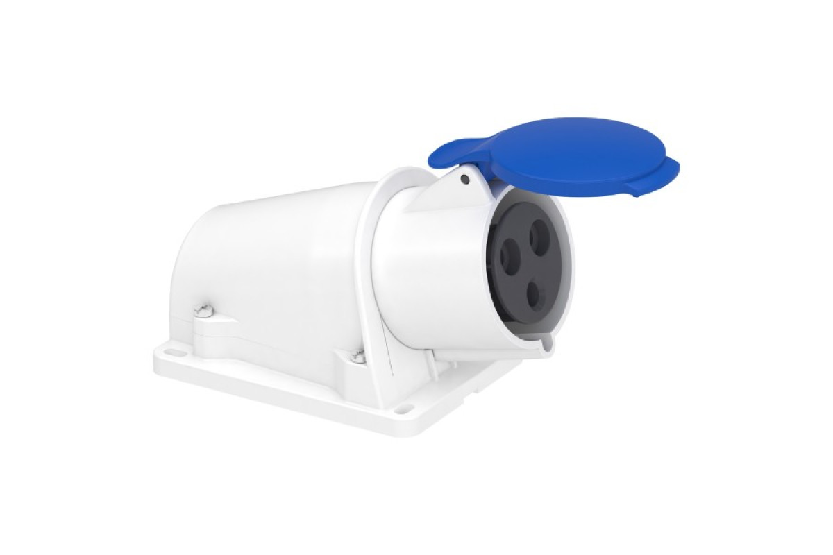 Розетка PRATIKA, угловая, настенная, 32A, 2P+E, 200-250 B AC, соединение винтами (PKF32W423)
