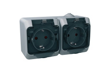 Розетка двойная IP44, с прозрачной защитной крышкой Cedar Plus, серая (WDE000625)