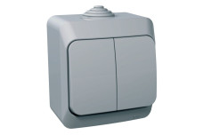 Выключатель 2-клавишный IP44 Cedar Plus, серый, накладной монтаж, (WDE000650)