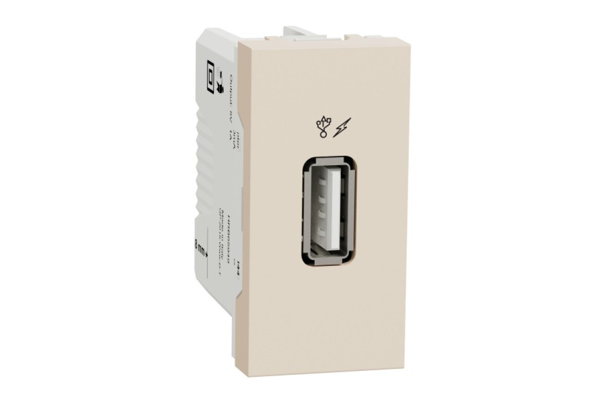 Розетка USB информационная, 1 модуль, бежевая Unica New Studio (NU342844)