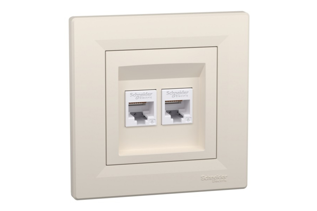 Розетка компьютерная RJ45 UTP категория 6 двойная Крем Asfora (EPH4800123)