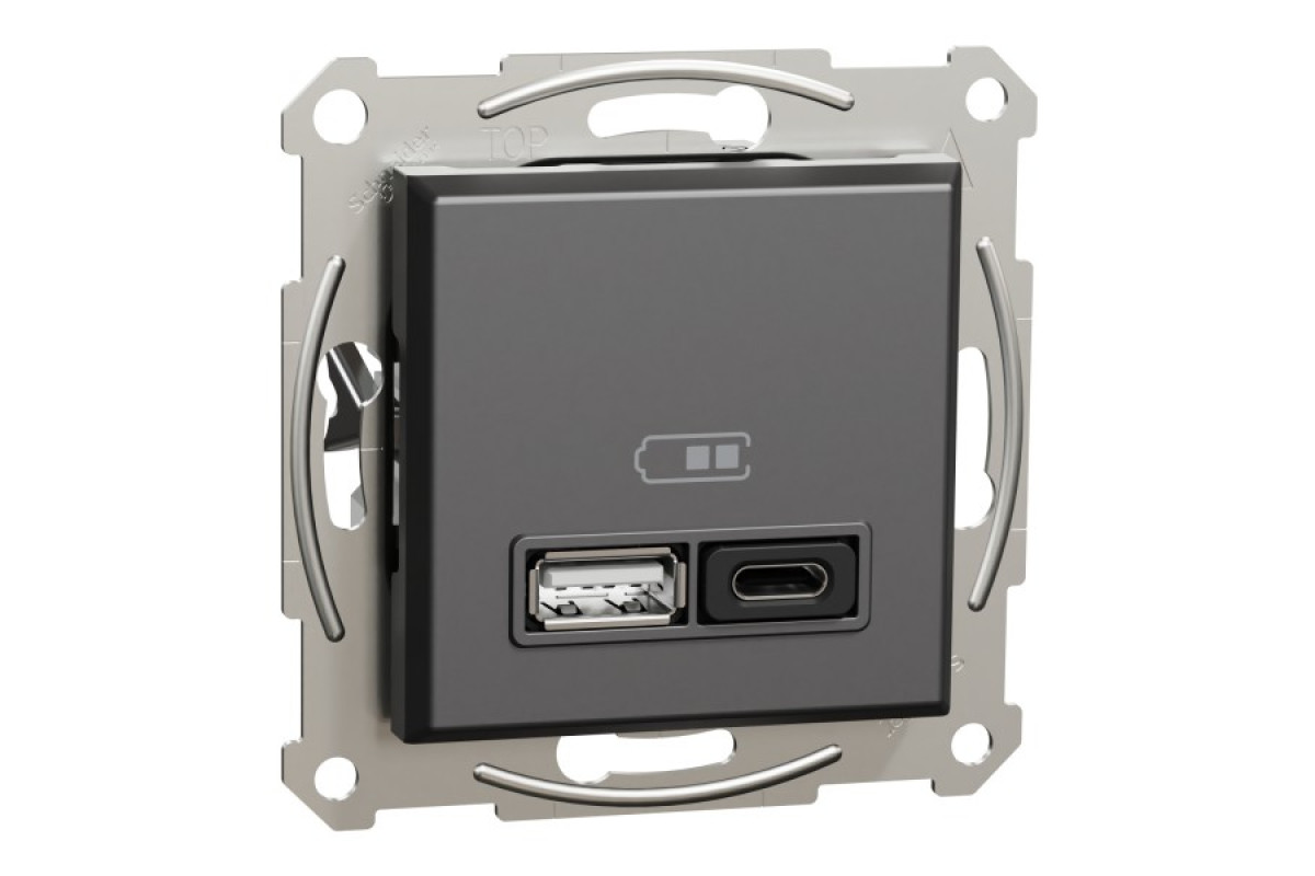 USB розетка А+С, 3 А, 45 Вт, антрацит (EPH2700471)