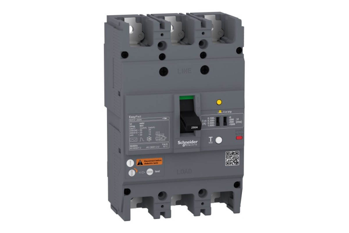 Автоматический выключатель в литом корпусе EasyPact EZCV250H 3P3T 36кА 250А (EZCV250H3250)