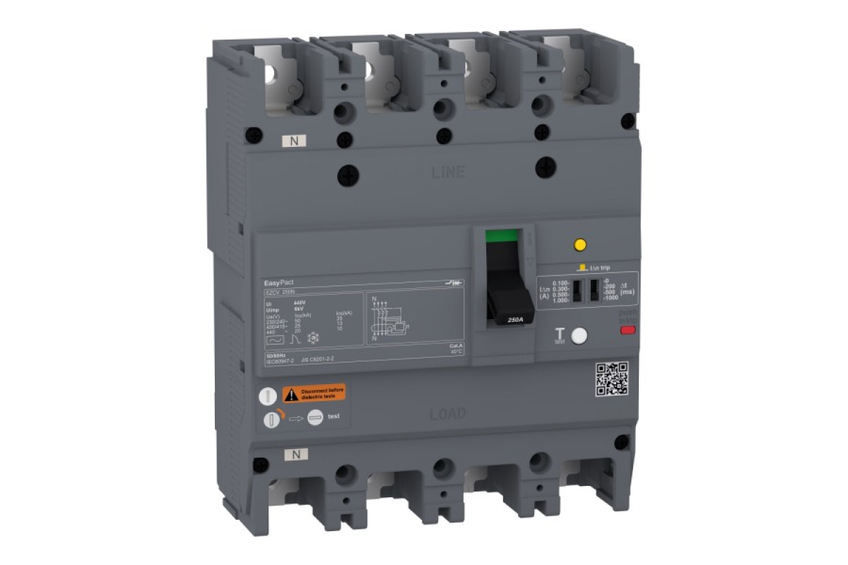 Автоматический выключатель в литом корпусе EasyPact EZCV250N 4P3T 25кА 160А (EZCV250N4160)