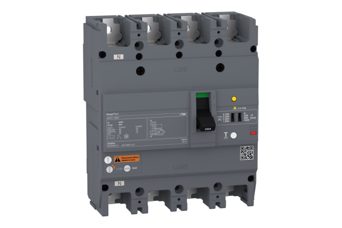 Автоматический выключатель в литом корпусе EasyPact EZCV250H 4P3T 36кА 160А (EZCV250H4160)