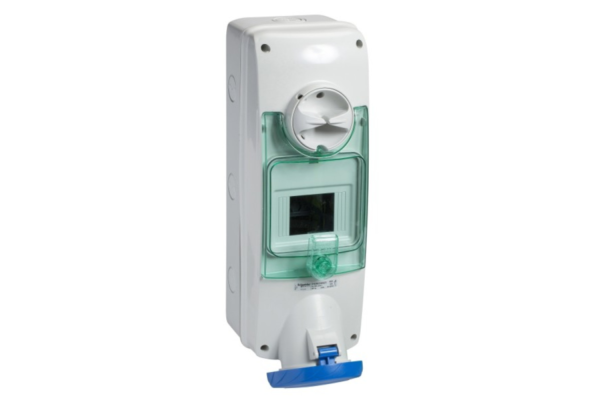 Розетка навесная с блоком и DIN 63А 2Р+Е IP65 250В (PKB63Q523)