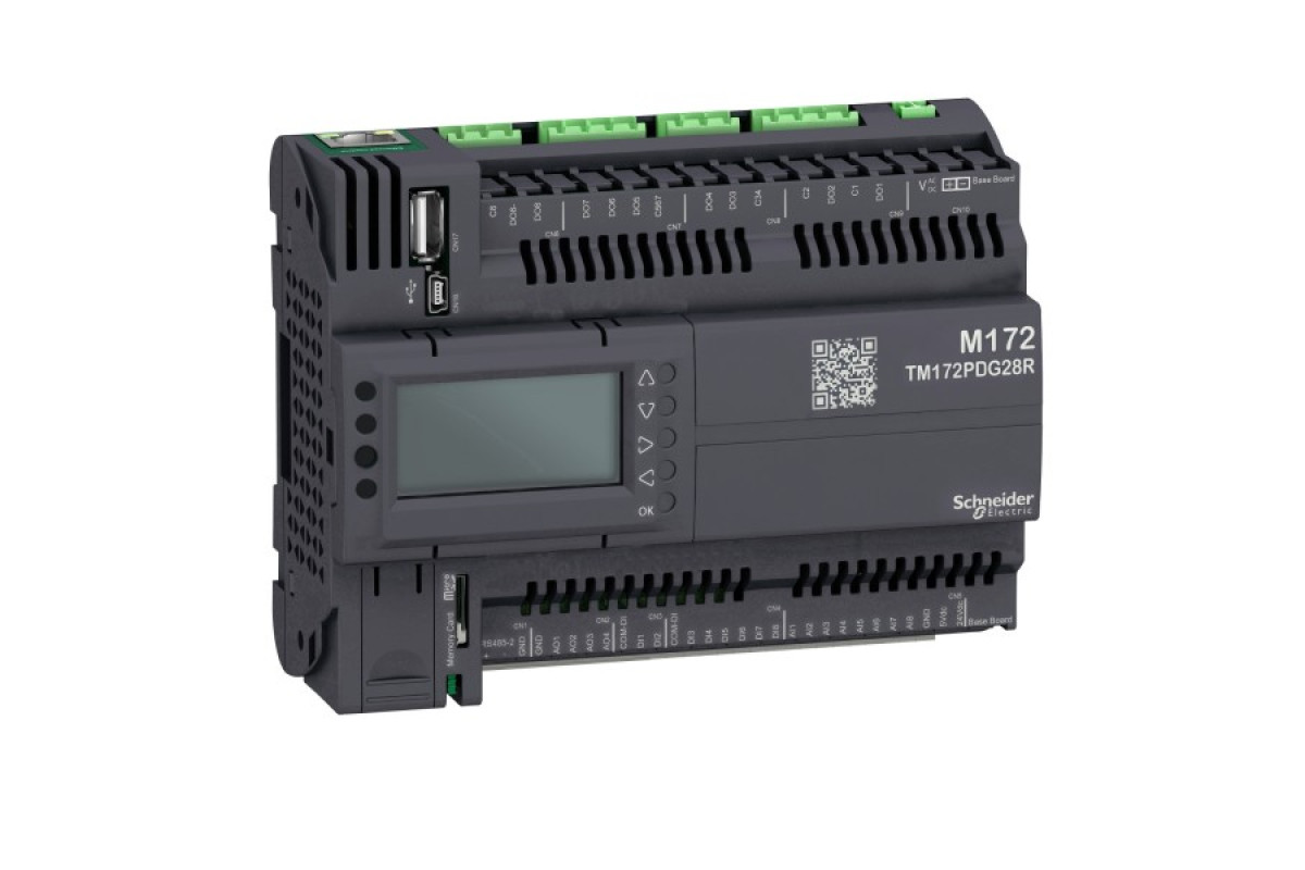 Modicon M171/M172/M173, Программируемый логический контроллер, display, 28 IO, Ethernet, Modbus (TM172PDG28R)