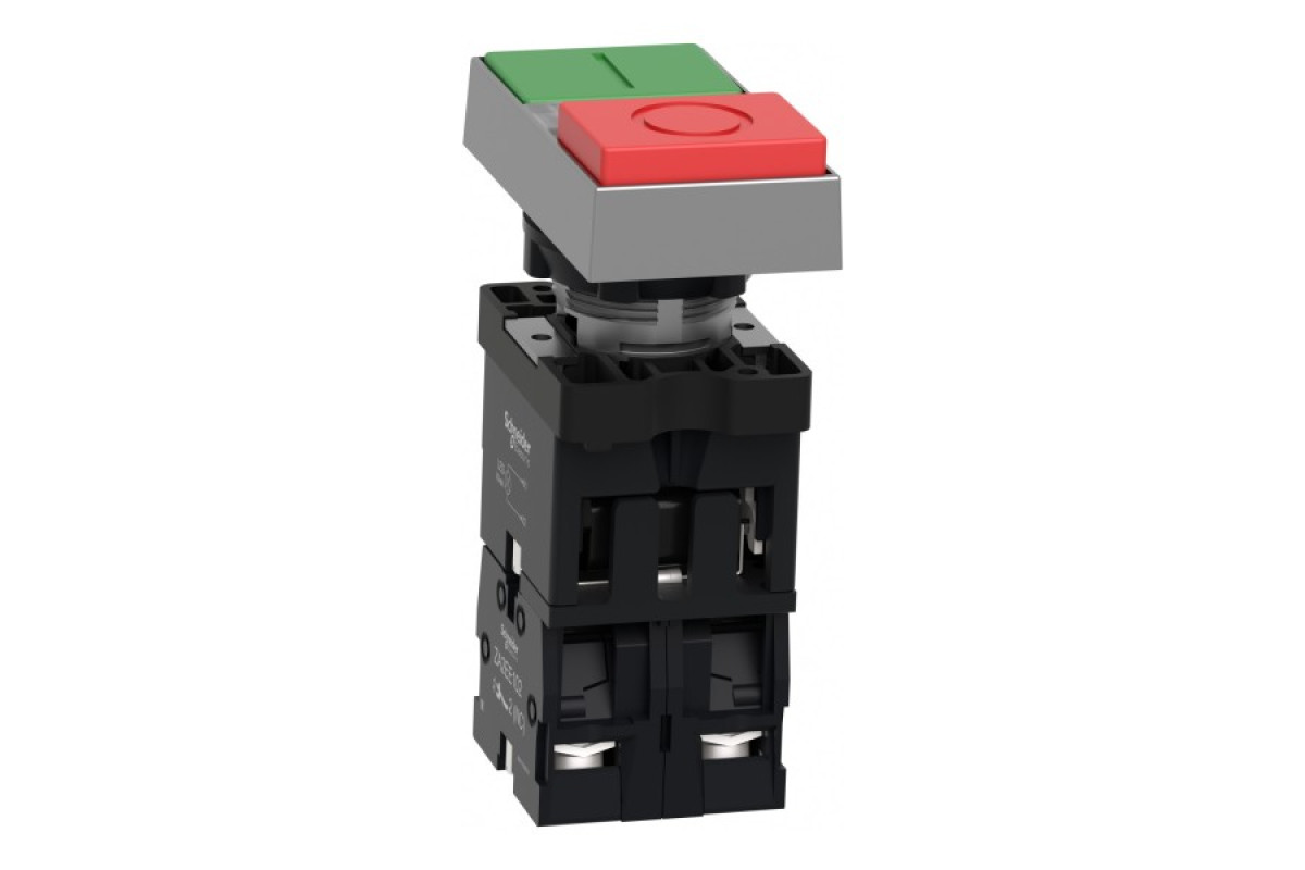 Двухголовая кнопка с подсветкой, Easy Harmony XA2, пластик, 22 мм, 1NO+1NC (XA2EW7L3741B5)