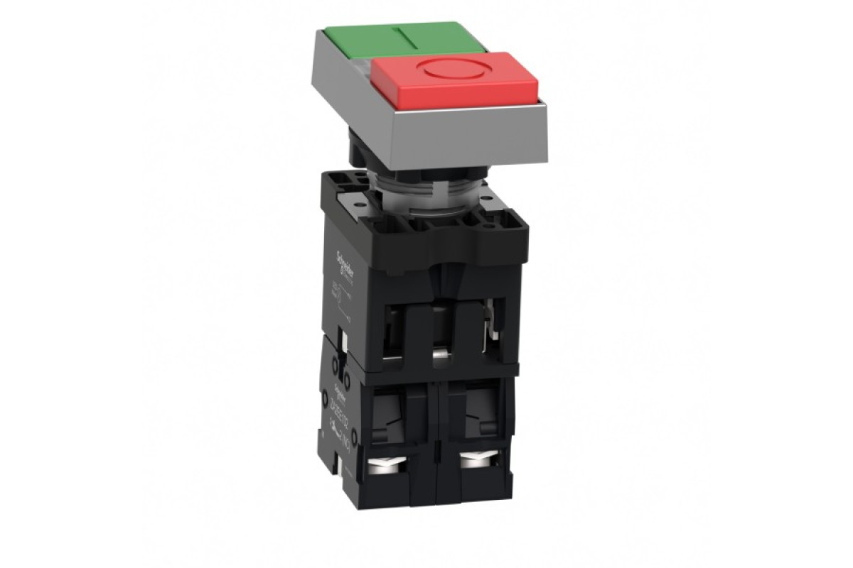 Двухголовая кнопка с подсветкой, Easy Harmony XA2, пластик, 22 мм, 1NO+1NC (XA2EW7L3741M5)