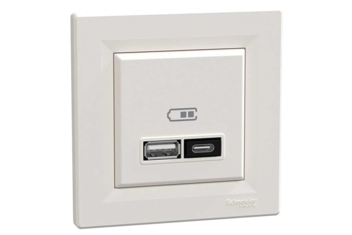 Двойное зарядное устройство для USB, Asfora, тип A+C, 21 Вт, в комплекте, кремовое (EPH2700523)