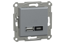 Двойное зарядное устройство для USB, Asfora, тип A+C, 21 Вт, механизм с суппортом, сталь (EPH2700562)