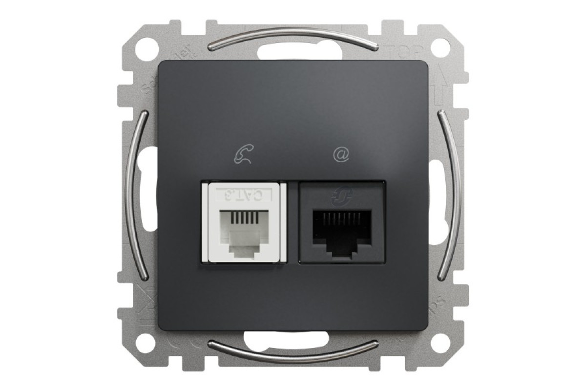 Розетка телекоммуникационная RJ45+RJ11 6UTP, черный, Sedna Design & Elements (SDD114468)