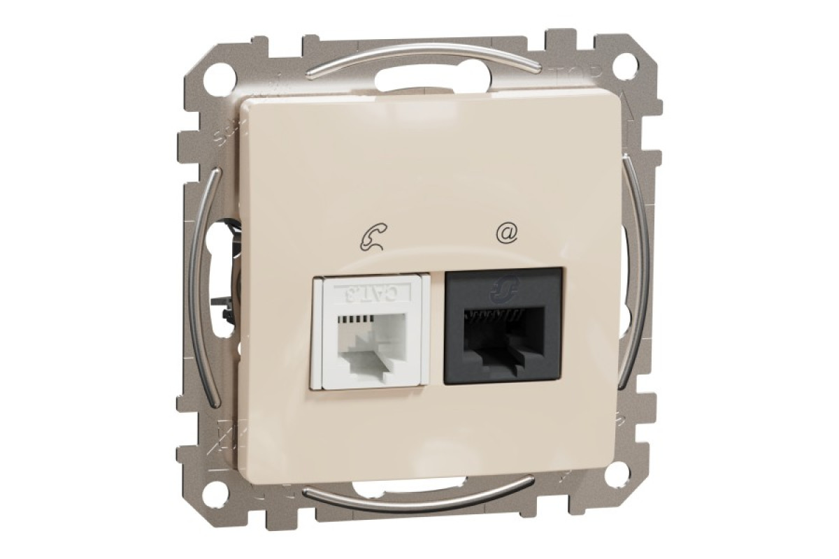 Розетка телекоммуникационная RJ45+RJ11 6UTP, бежевый, Sedna Design & Elements (SDD112468)