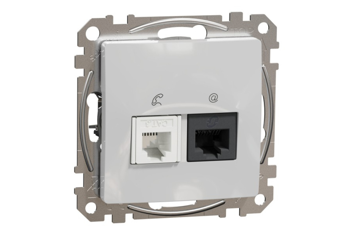 Розетка телекоммуникационная RJ45+RJ11 6UTP, алюминий, Sedna Design & Elements (SDD113468)