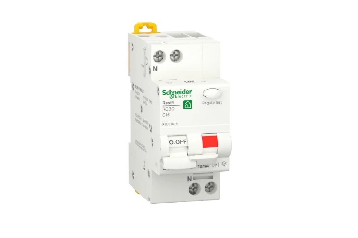 Диференційний автоматичний вимикач RESI9 Schneider Electric 16 А, 10 мA, 1P+N, 6кA, крива С, тип А (R9D51616)