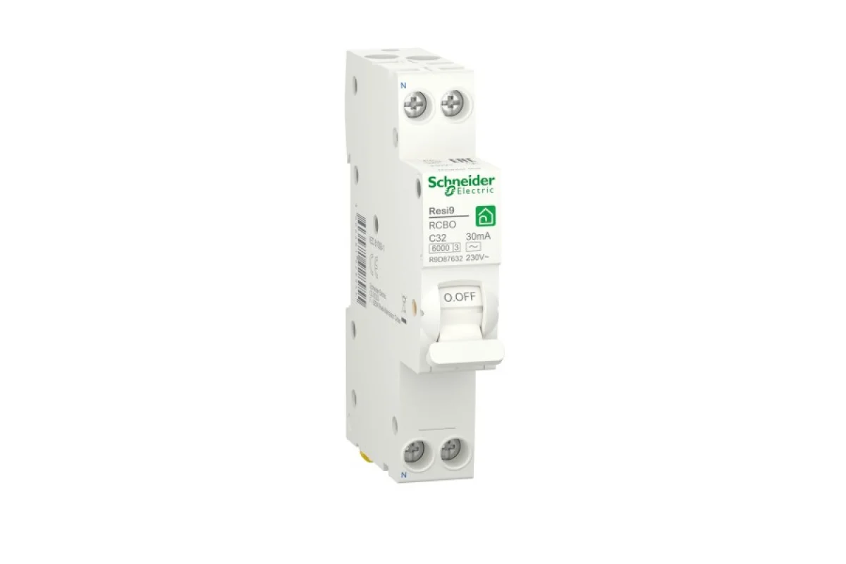 Компактный дифференциальный автоматический выключатель RESI9 Schneider Electric 32 А, 30 мA, 1P+N, 6кA, кривая С, тип АС (R9D87632)