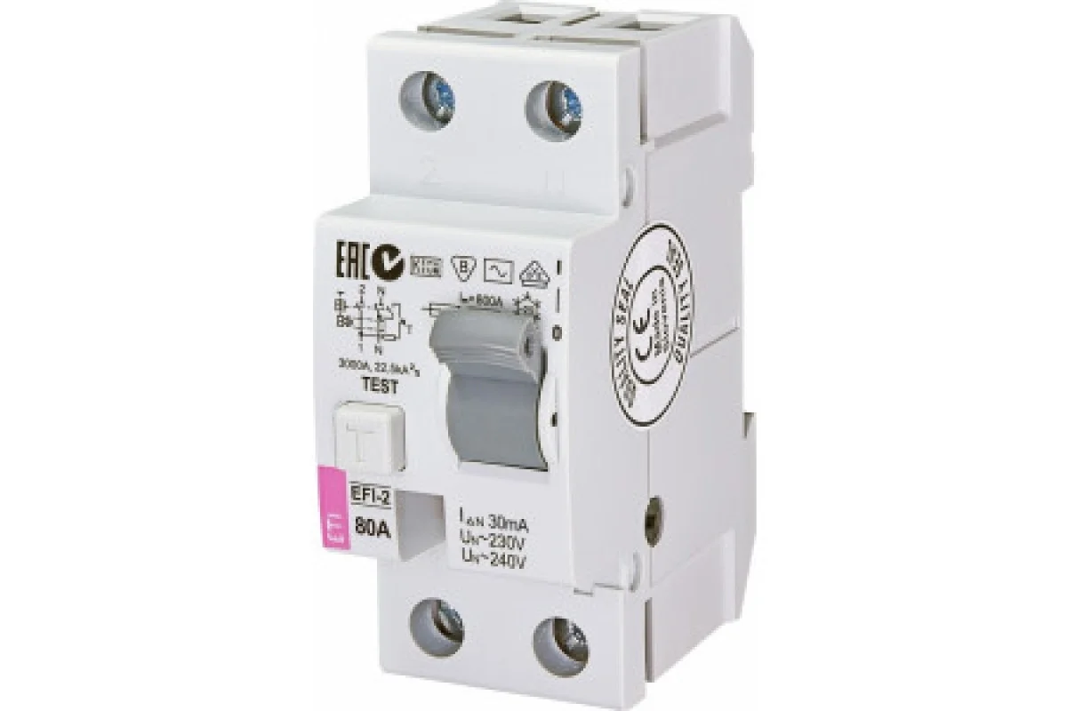 Реле дифференциальное (УЗО) EFI-2 80A/0.03A 2 полюса тип AC 10 х-ка inst. ETI (002061214)