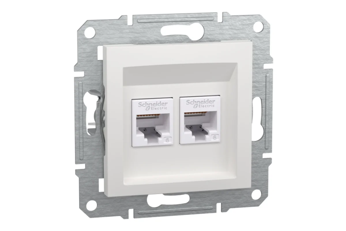 Розетка RJ45 двойная, тип UTP, категория 6, белый, Asfora, без рамки (EPH4870121)