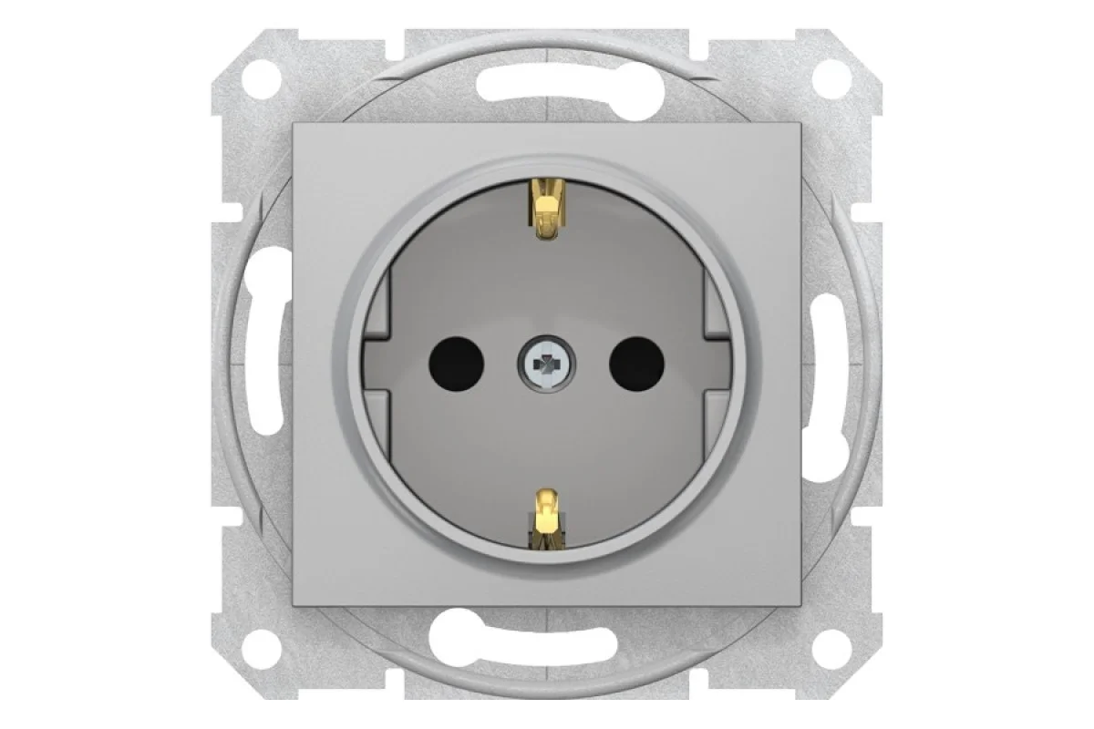 Розетка с заземлением и шторками Sedna Schneider Electric алюминий (SDN3000160)