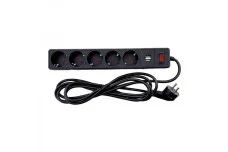 Сетевой фильтр 5+2usb гнезд с заземлением, 3 м, 2USB, защитные шторки Черный (EH-NFBU-5.3)