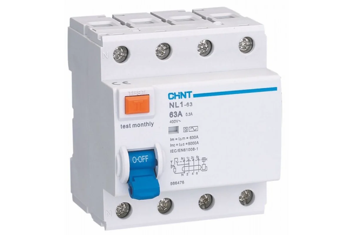 Дифференциальный выключатель (УЗО) Chint NL1-63 4P 40A 100mA AC 6kA DB (200227)