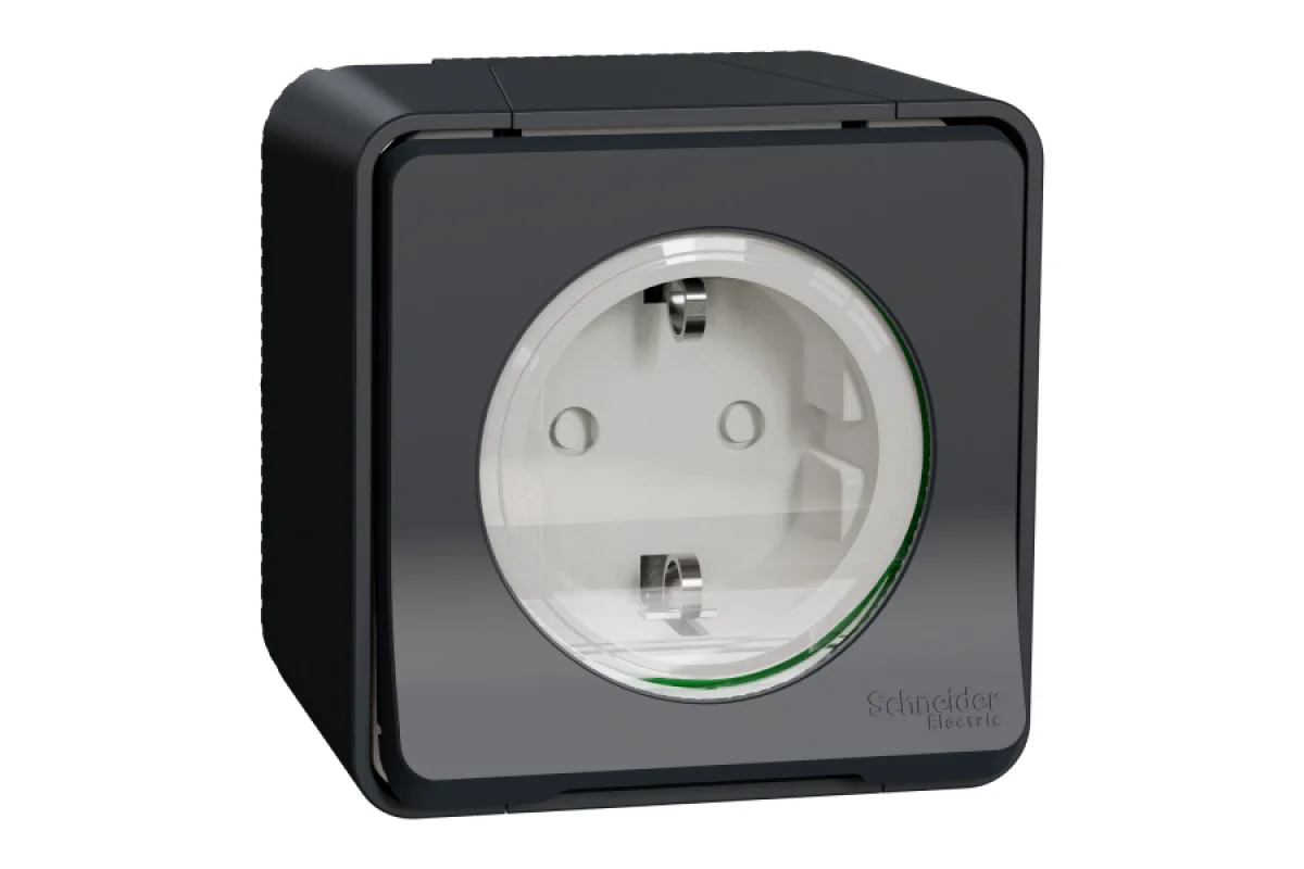 IP55 розетка з заземленням та шторками IP55 Mureva Styl, чорна (MUR36034)