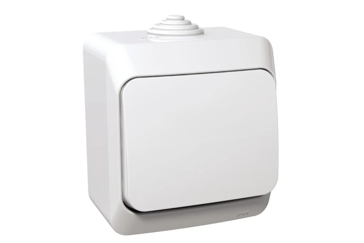 Выключатель 1-клавишный IP44 Cedar Plus, накладной монтаж, белый (WDE000510)