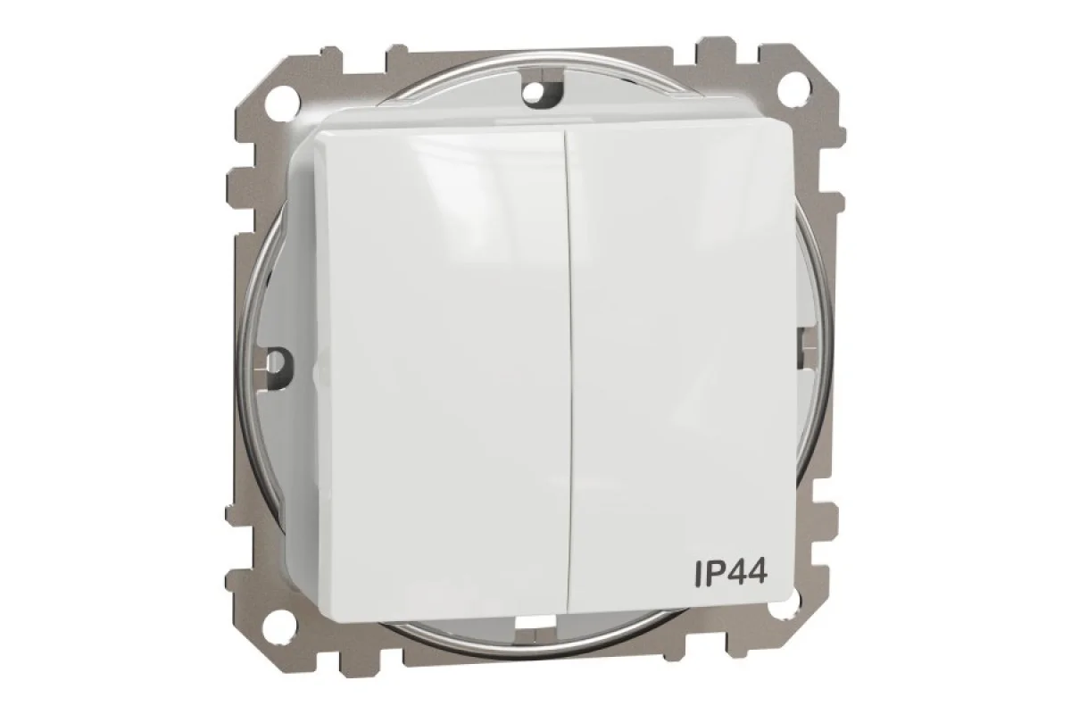 Двухклавишный выключатель IP44, 10А, Белый Sedna Design (SDD211105)