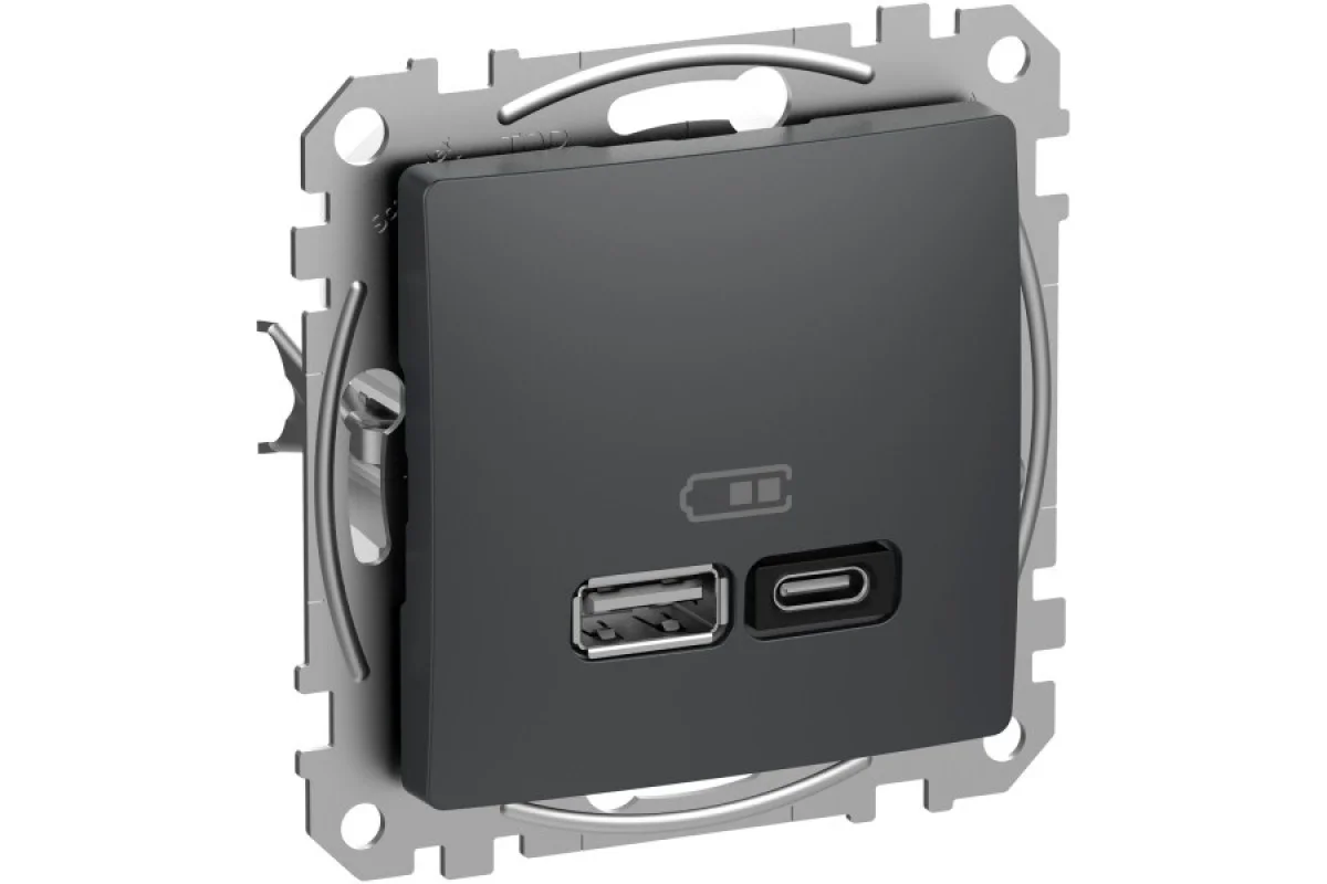 USB розетка A+C, 3 A, 45 Вт, Антрацит Sedna Design (SDD114404)