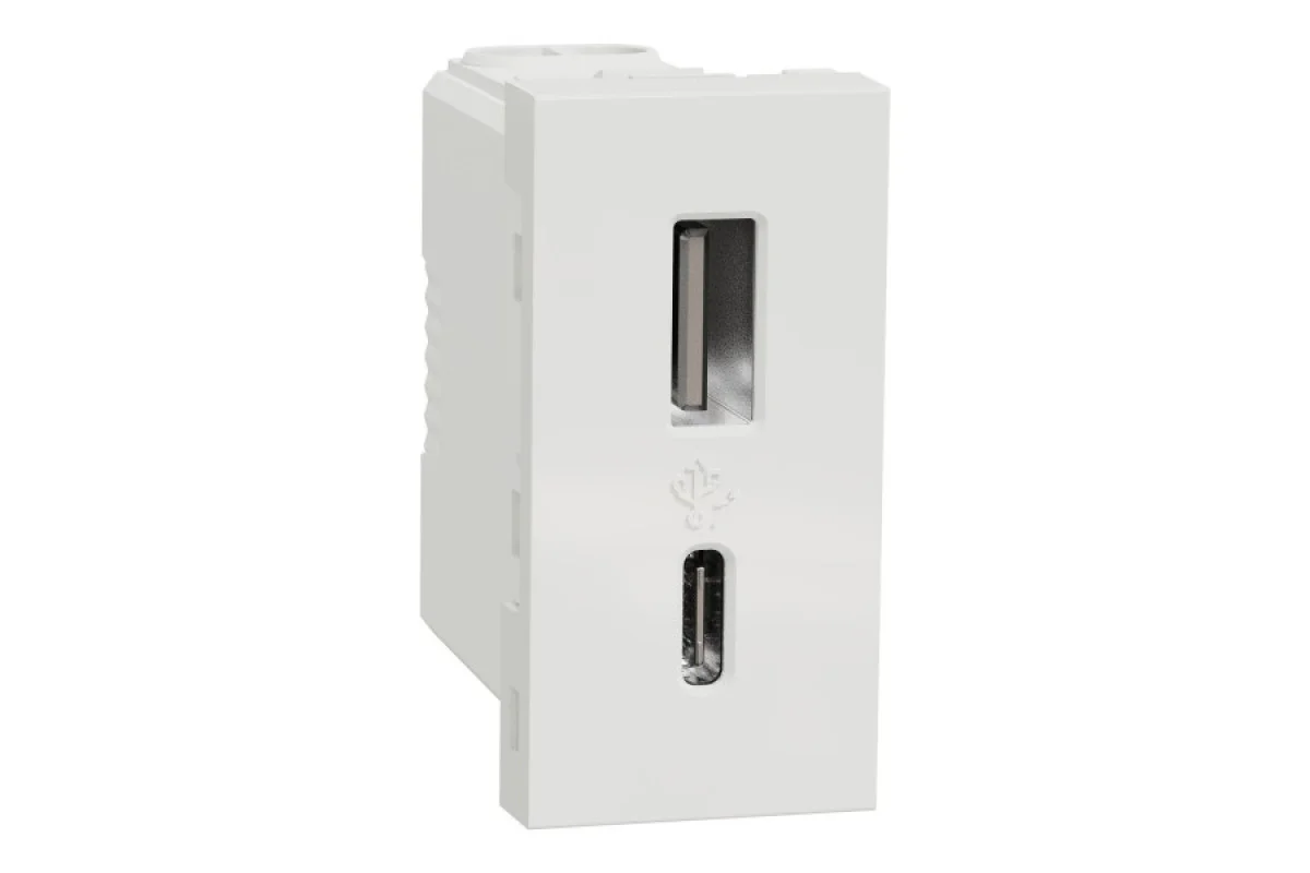 USB, New Unica, модуль 1, тип A+C, 12 Вт, белый (NU301618)