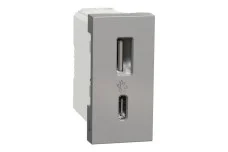 USB, New Unica, 1 модуль, тип A+C, 12 Вт, алюміній (NU301630)