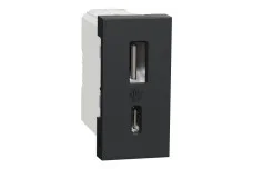 USB, New Unica, 1 модуль, тип A+C, 12 Вт, антрацит (NU301654)