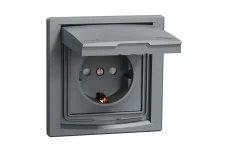 Розетка IP44 з кришкою, з заземленням, з захисними шторками, Сталь Asfora (EPH3100362)